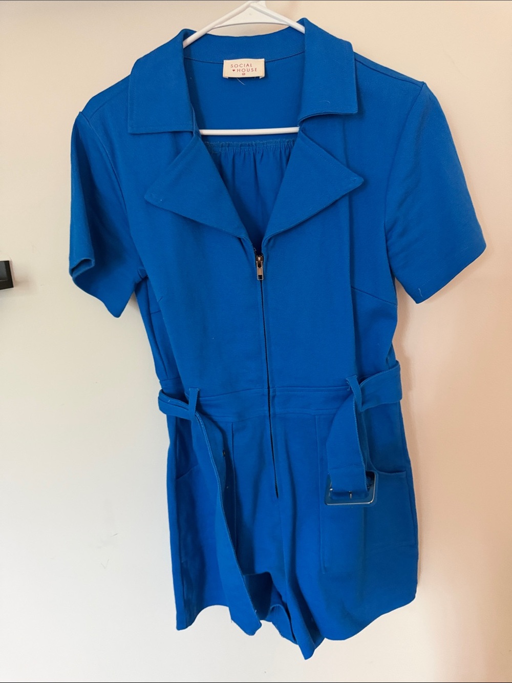 royal blue belted romper